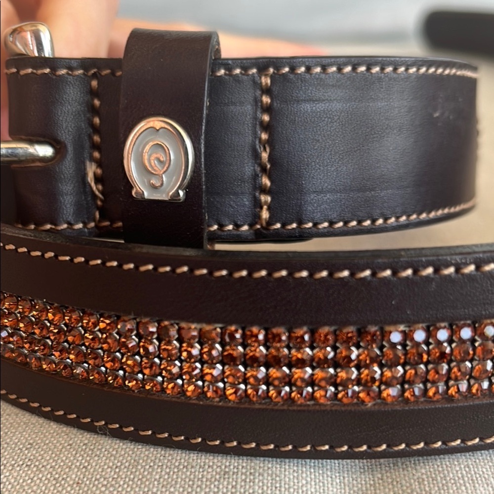 Women’s Brown Leather Belt with Orange crystals